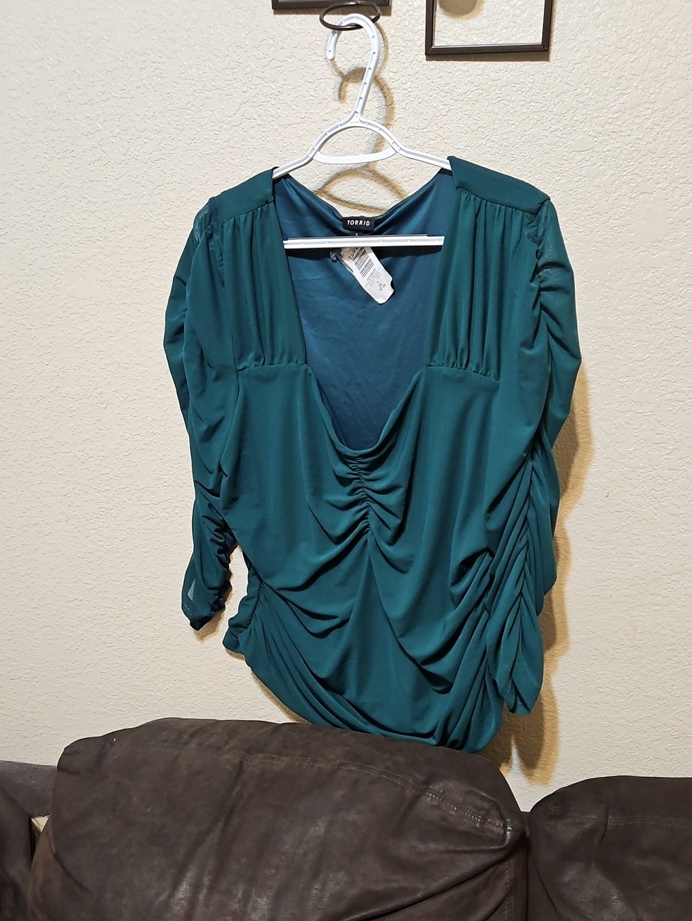 torrid Teal Ruched V-Neck Draped Blouse